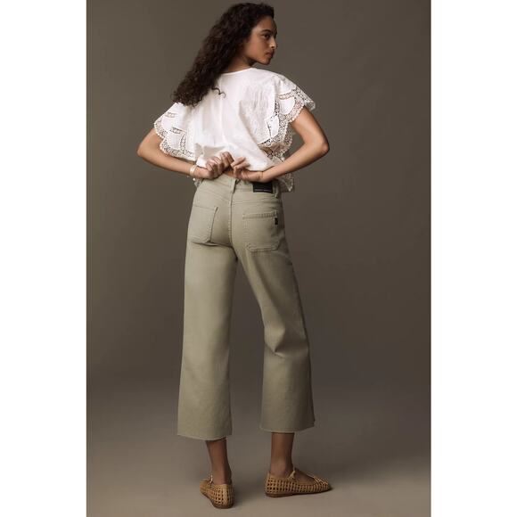 NWT-Anthropologie Modern American Farrah High Rise Crop Wide Leg Jeans Moss S26 - Picture 5 of 6